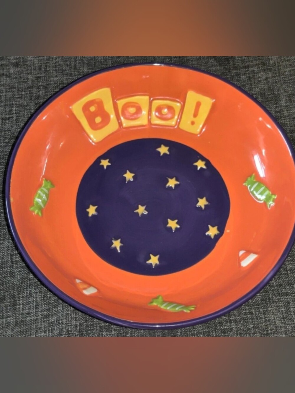 Debbie Mumm 9" Halloween Serving Bowl Trick Or Treat Candy Ghostly Fun! Boo!
